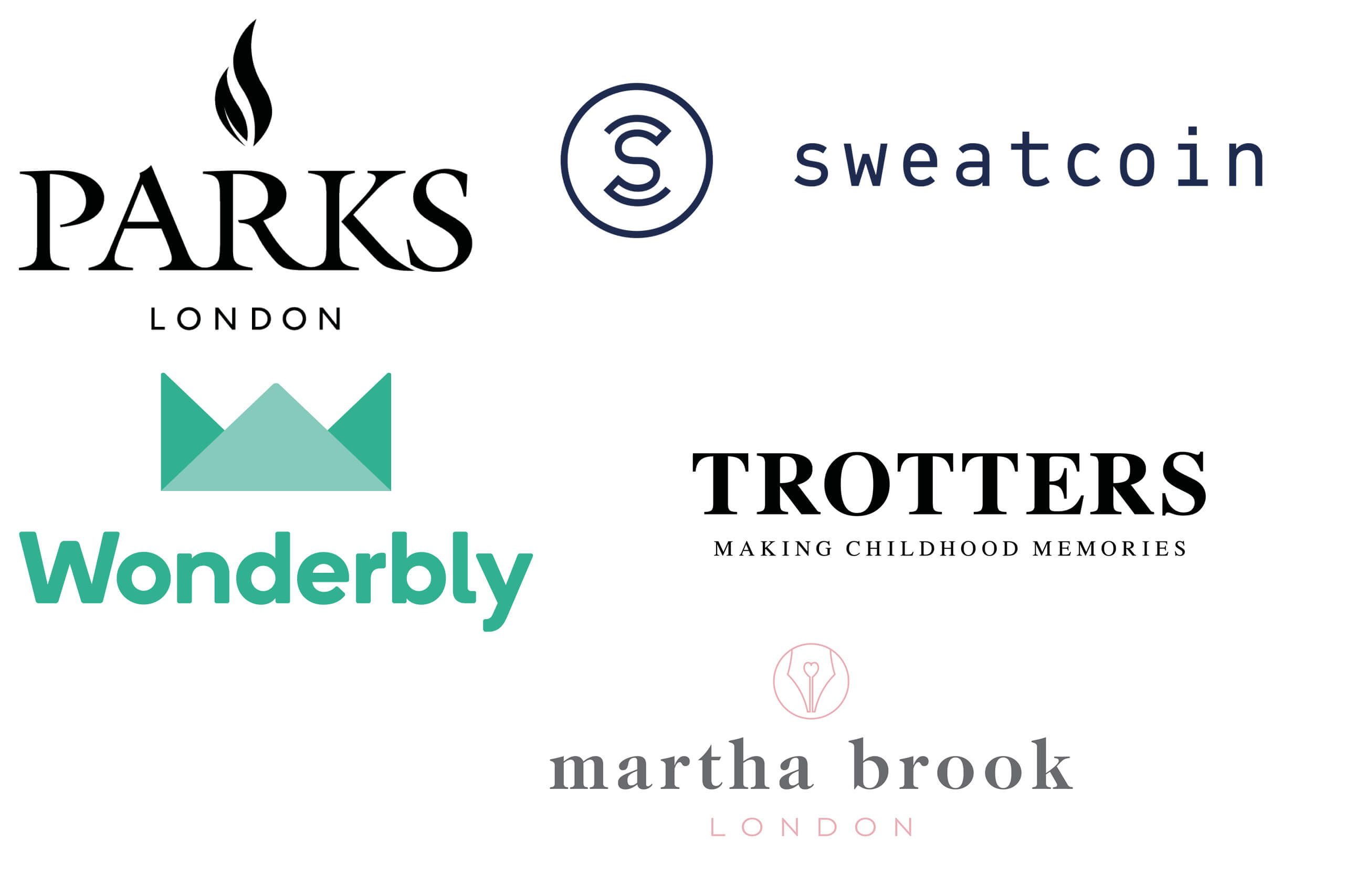 Christmas Jumper Day partner logos for Martha Brook, Parks London, Sweatcoin, Trotters and Wonderbly